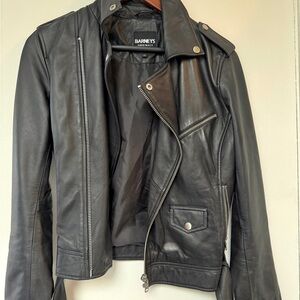 Barney’s sheepskin soft black moto leather biker jacket